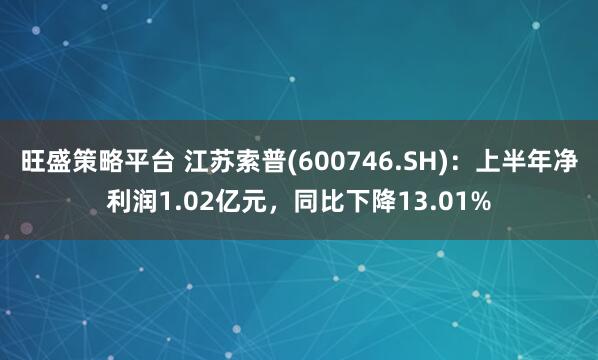 旺盛策略平台 江苏索普(600746.SH)：上半年净利润1.02亿元，同比下降13.01%